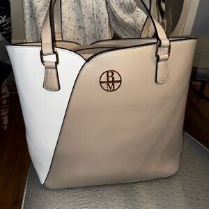 Two-Tone Beige and White Women's Tote Bag